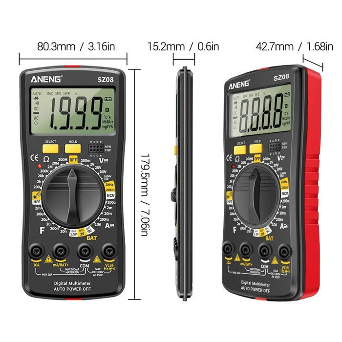 ANENG SZ08 Digital Multimeter Auto Voltmeter AC DC 220V Resistance Handhold Tester - Black - 7