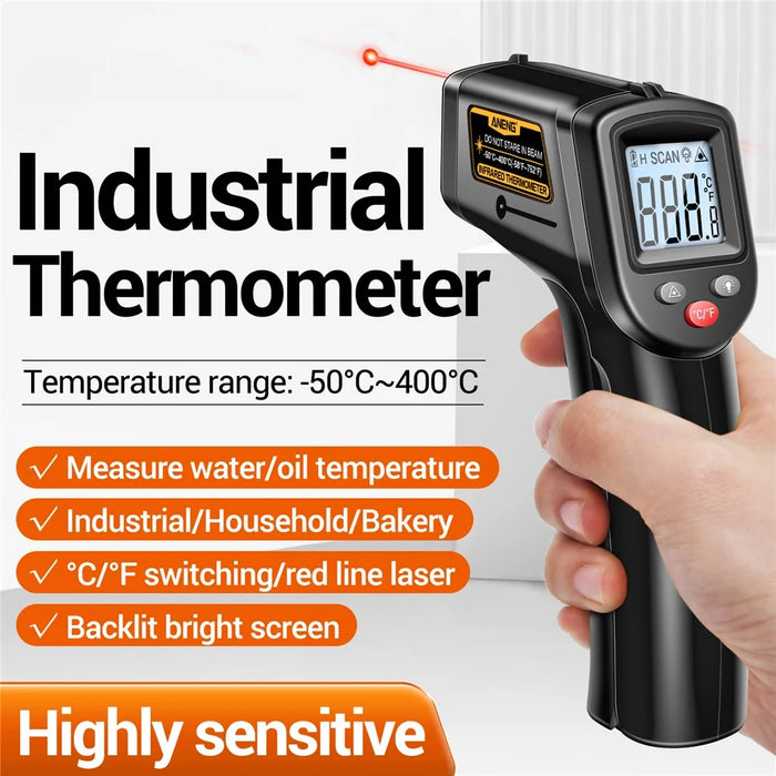 ANENG TH201 Handheld Thermometer LCD Digital IR Laser Sensor Temperature Tester - Black - 4