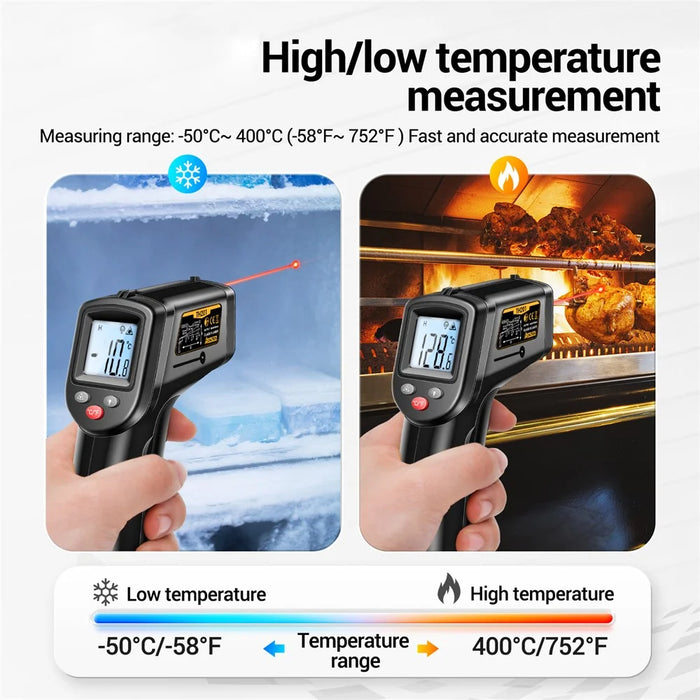 ANENG TH201 Handheld Thermometer LCD Digital IR Laser Sensor Temperature Tester - Black - 7