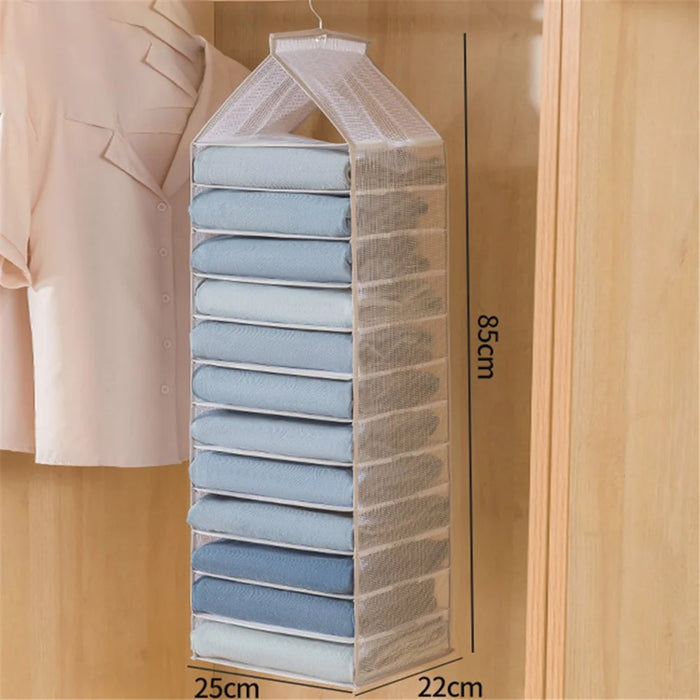 12-Shelf Hanging Storage Organizer for Clothes Wardrobe Closet PVC Storage Shelves - Grey - 6