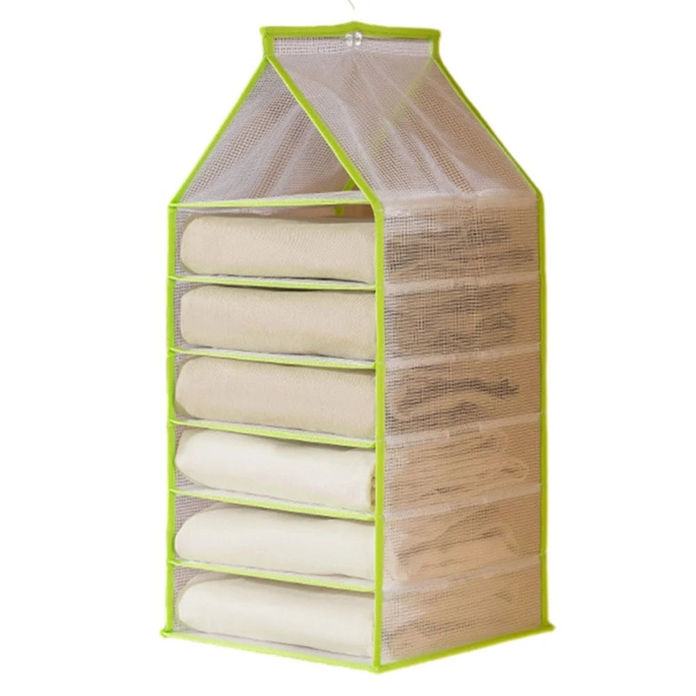 6-Shelf Hanging Wardrobe Organizer for Clothes PVC Hanging Storage Organizer - Green - 1
