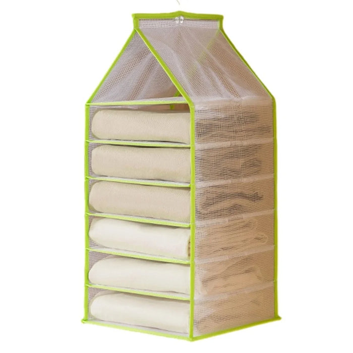 6-Shelf Hanging Wardrobe Organizer for Clothes PVC Hanging Storage Organizer - Green - 1