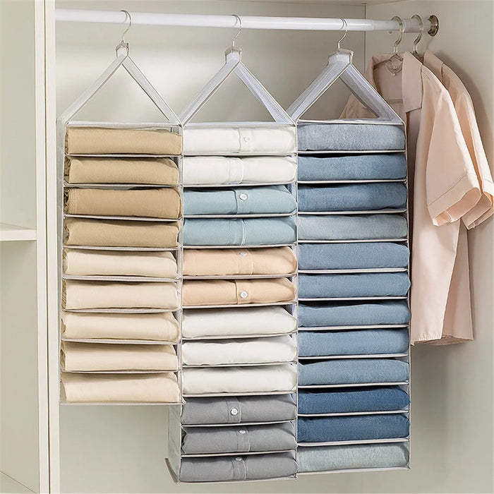 6-Shelf Hanging Wardrobe Organizer for Clothes PVC Hanging Storage Organizer - Green - 2