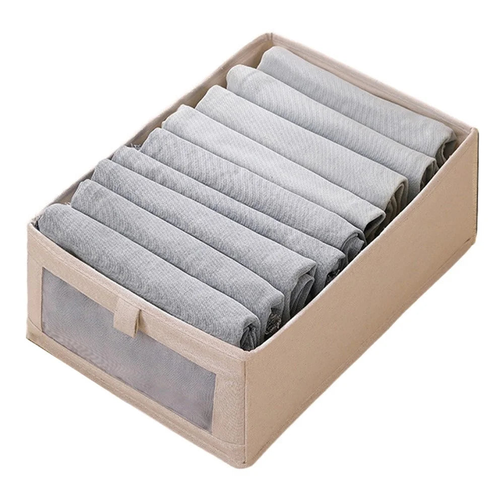 Size L Storage Box Oxford Cloth Foldable Clothes Organizer with Clear Window - Beige - 1