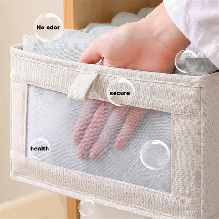 Size L Storage Box Oxford Cloth Foldable Clothes Organizer with Clear Window - Beige - 2
