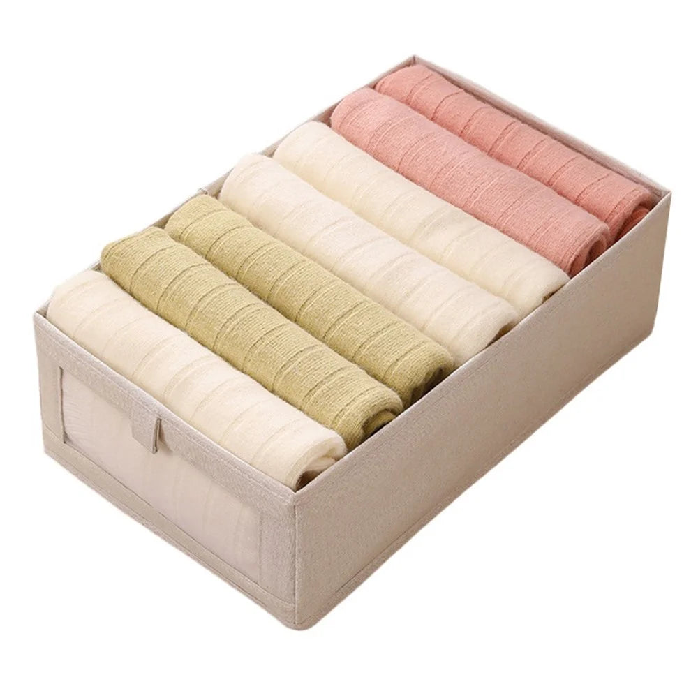 Size XL Clear Window Clothes Storage Box Oxford Cloth Closet Wardrobe Organizer - Beige - 1