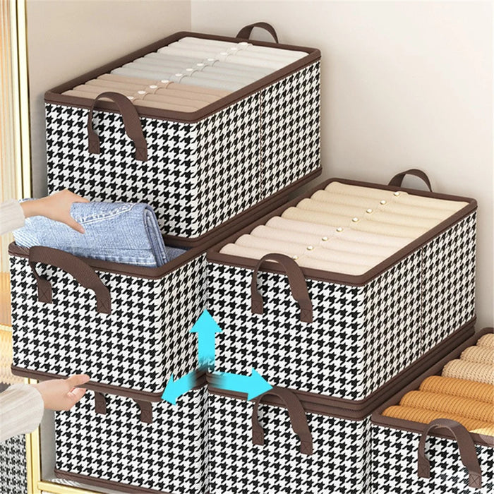 JJTZ 40 x 27 x 21cm Folding Cloth Organizer Pattern Design Washable Storage Box with PP Board - Black - 2