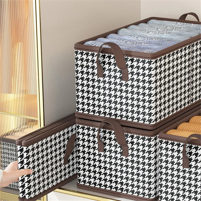 JJTZ 40 x 27 x 21cm Folding Cloth Organizer Pattern Design Washable Storage Box with PP Board - Black - 5