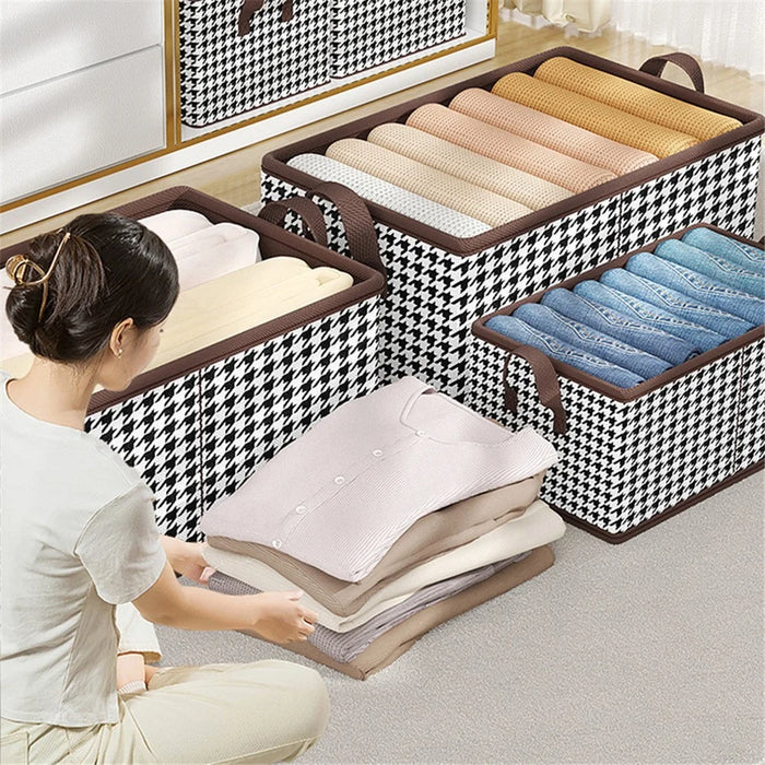 JJTZ 40 x 27 x 21cm Folding Cloth Organizer Pattern Design Washable Storage Box with PP Board - Black - 6