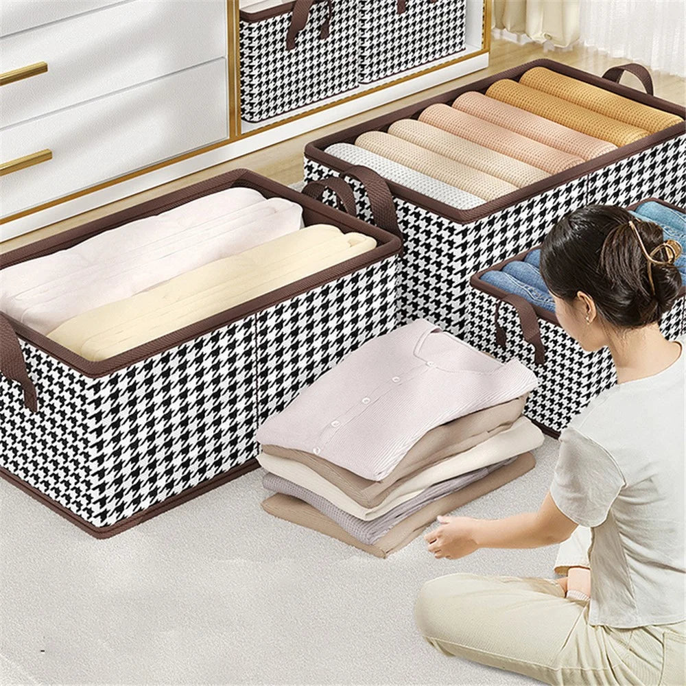 50x30x26CM Storage Box Non-Woven+PP Board Foldable Closet Organizer Bin - Black - 4