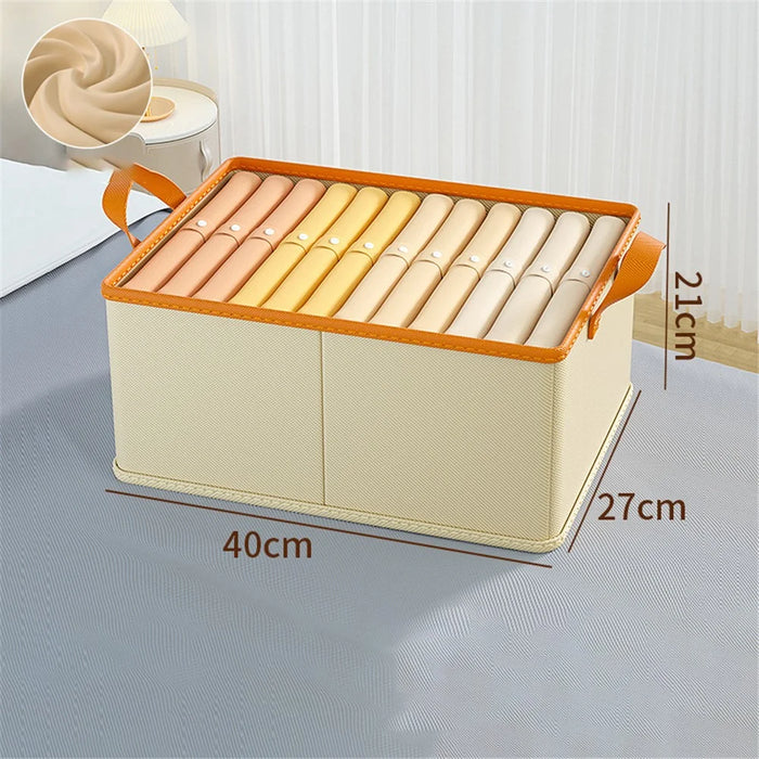 JJTZ 40 x 27 x 21cm Cloth Storage Box with Two Handles Cationic PP Board Closet Organizer - Beige - 6