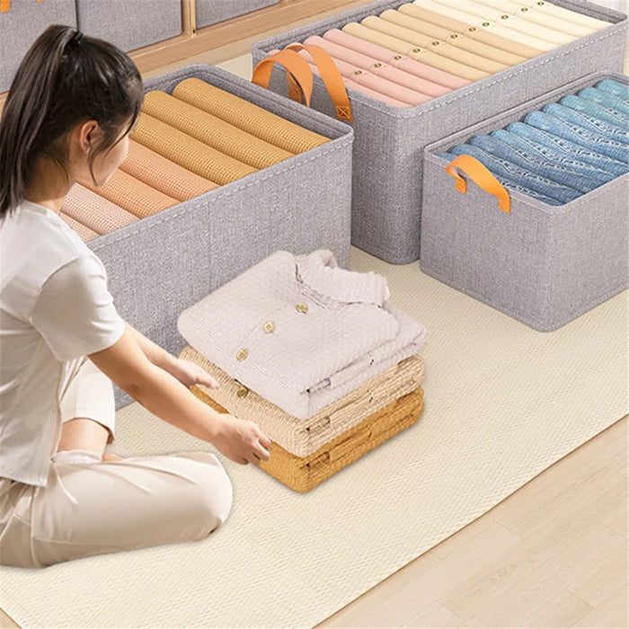 JJTZ 50 x 30 x 26cm Cationic PP Board Cloth Organizer Closet Storage Box with Handles - Grey - 2