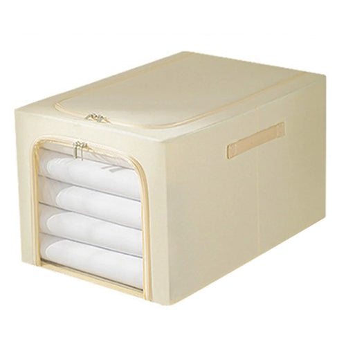 53L Oxford Cloth Steel Frame Storage Box Closet Organizer with Clear Window - Khaki - 1