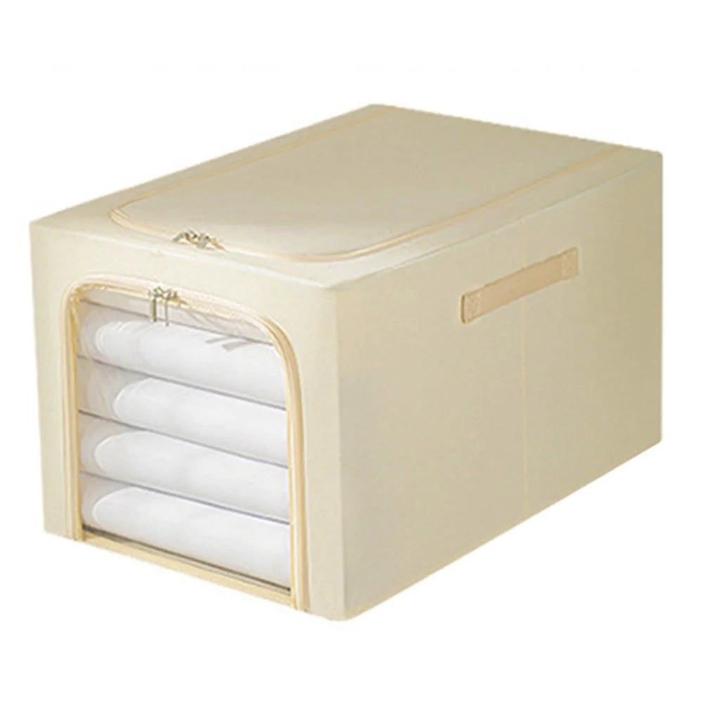 53L Oxford Cloth Steel Frame Storage Box Closet Organizer with Clear Window - Khaki - 1