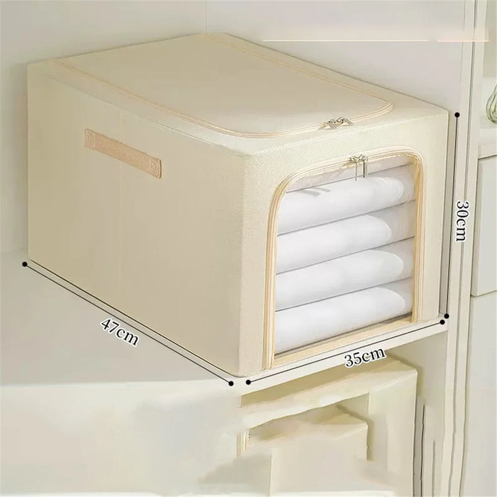53L Oxford Cloth Steel Frame Storage Box Closet Organizer with Clear Window - Khaki - 7