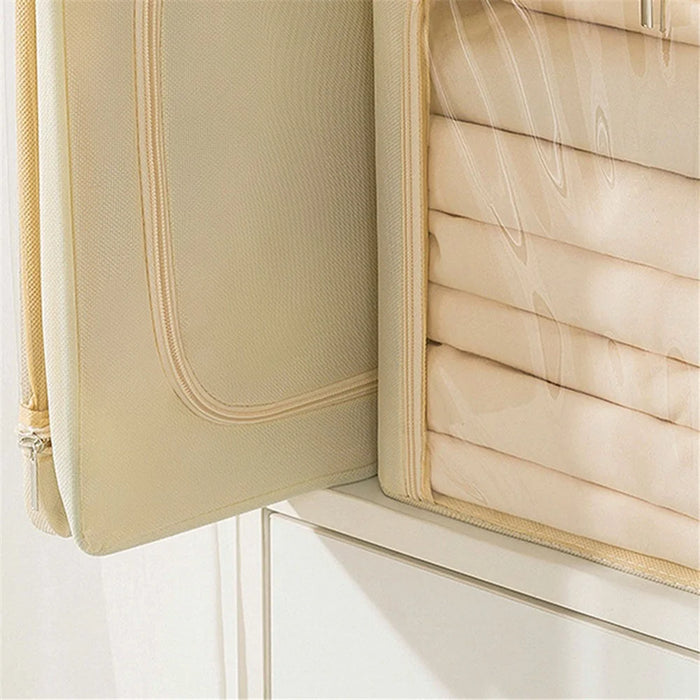 35L Clear Window Storage Box Oxford Cloth Steel Frame Foldable Closet Organizer - Khaki - 6