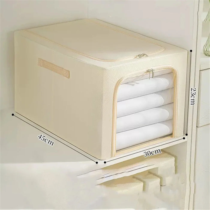 35L Clear Window Storage Box Oxford Cloth Steel Frame Foldable Closet Organizer - Khaki - 7