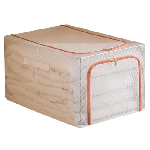55L Storage Box Transparent PVC Metal Frame Organizer for Clothes Blankets Bedding - Pink - 1