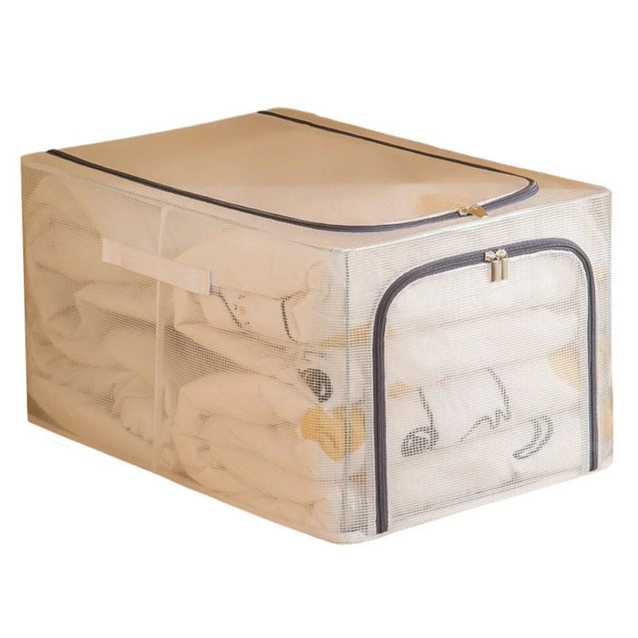 31L Closet Clothes Storage Box Transparent PVC Metal Frame Storage Bag Organizer - Grey - 1