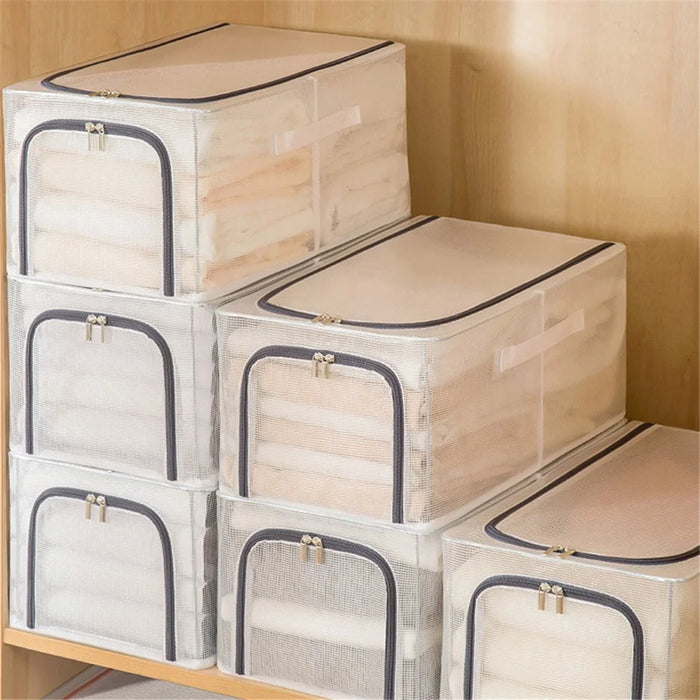 31L Closet Clothes Storage Box Transparent PVC Metal Frame Storage Bag Organizer - Grey - 3