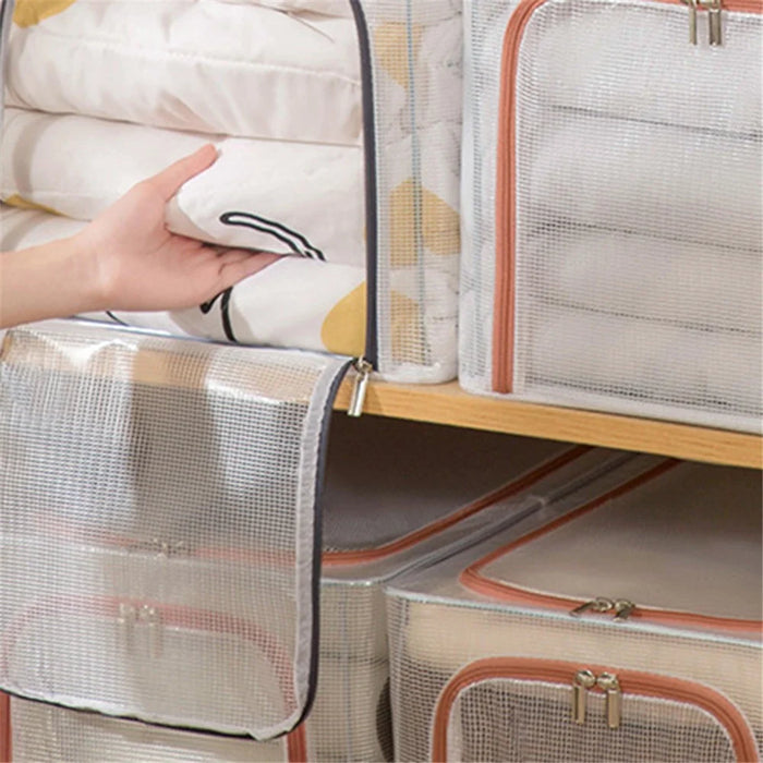 31L Closet Clothes Storage Box Transparent PVC Metal Frame Storage Bag Organizer - Grey - 5