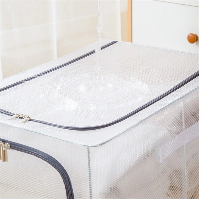 31L Closet Clothes Storage Box Transparent PVC Metal Frame Storage Bag Organizer - Grey - 6