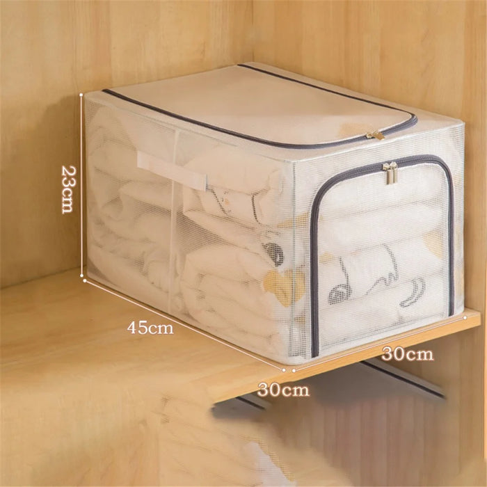31L Closet Clothes Storage Box Transparent PVC Metal Frame Storage Bag Organizer - Grey - 7