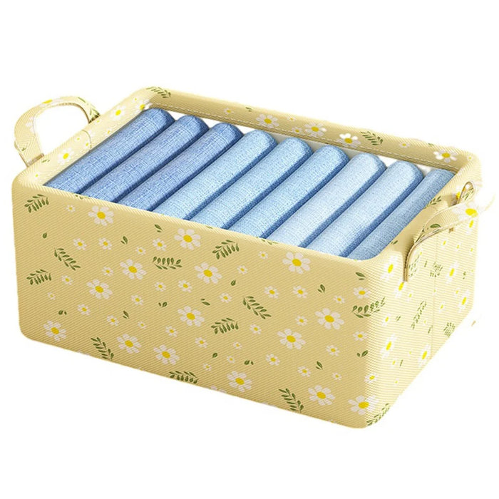 JJTZ 30 x 24 x 17cm Daisy Pattern Folding Clothes Storage Box Closet Organizer Bin - Yellow - 1
