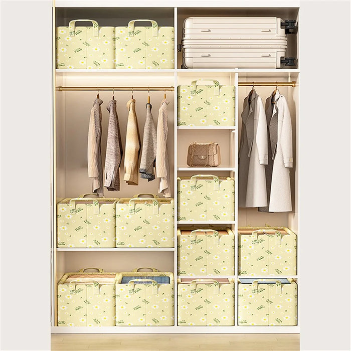 JJTZ 30 x 24 x 17cm Daisy Pattern Folding Clothes Storage Box Closet Organizer Bin - Yellow - 4
