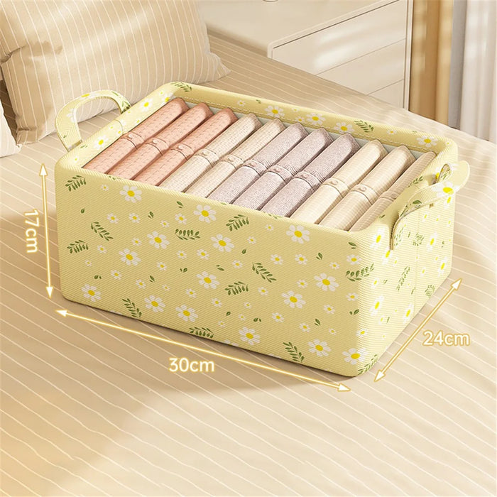 JJTZ 30 x 24 x 17cm Daisy Pattern Folding Clothes Storage Box Closet Organizer Bin - Yellow - 6