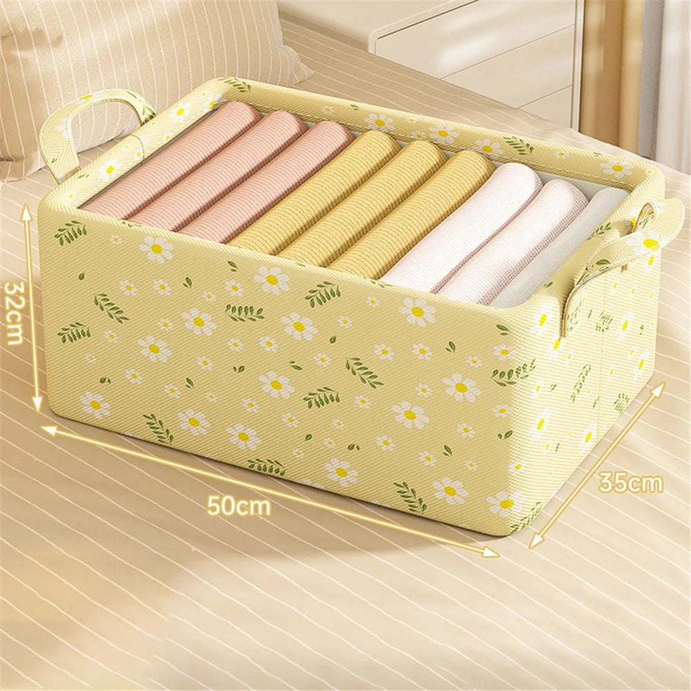JJTZ 50 x 35 x 32cm Daisy Pattern Folding Clothes Storage Organizer Closet Container Box - Yellow - 6