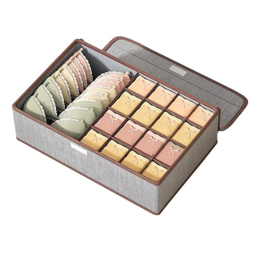 JJTZ 44 x 29 x 12.5cm 3-in-1 Drawer Style 17 Grids Storage Box with Lid for Underwear and Socks - Dark Grey - 1