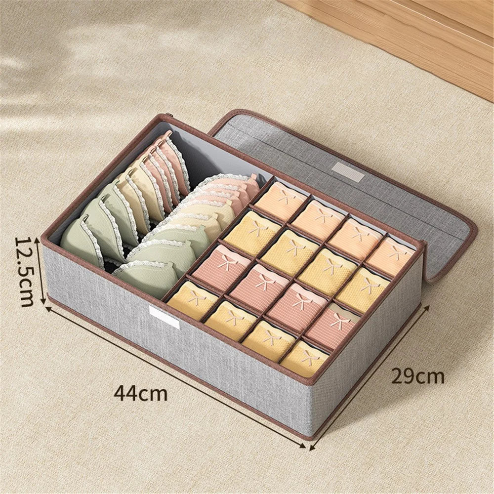JJTZ 44 x 29 x 12.5cm 3-in-1 Drawer Style 17 Grids Storage Box with Lid for Underwear and Socks - Dark Grey - 5