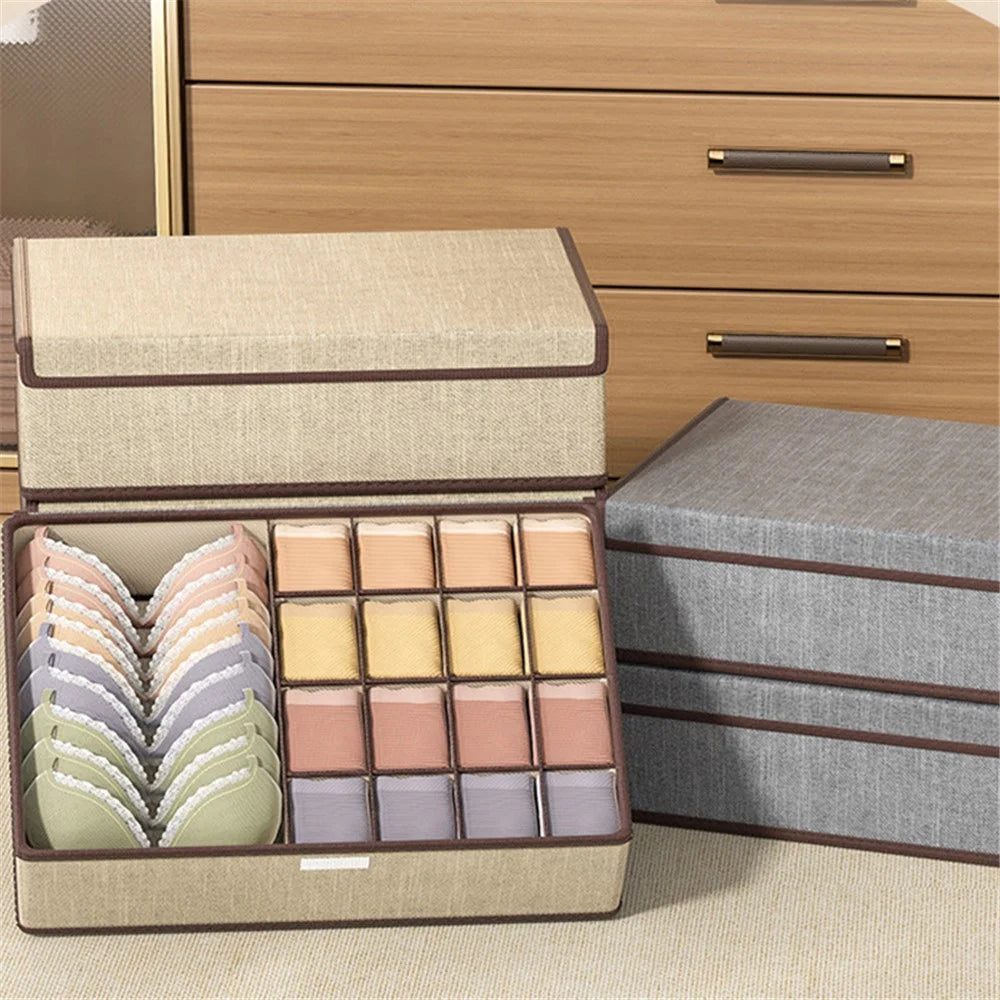 JJTZ 32 x 26 x 12cm Drawer Style 13 Grids Storage Box for Underwear Socks Organizer with Lid - Dark Grey - 2