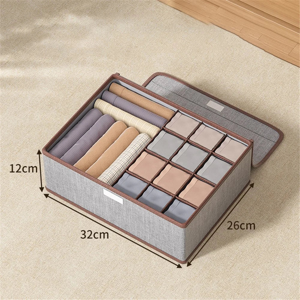 JJTZ 32 x 26 x 12cm Drawer Style 13 Grids Storage Box for Underwear Socks Organizer with Lid - Dark Grey - 5
