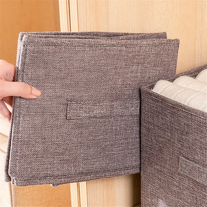 30L Imitation Linen Storage Box Washable Foldable Wardrobe Organizer - Grey - 2