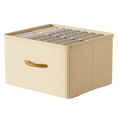 42L Collapsible Washable Storage Box Imitation Linen Organizer for Clothes Bedding - Beige - 1