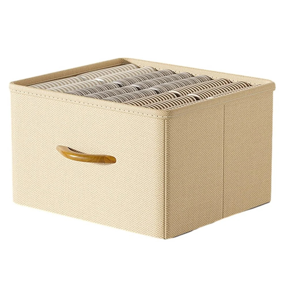 42L Collapsible Washable Storage Box Imitation Linen Organizer for Clothes Bedding - Beige - 1