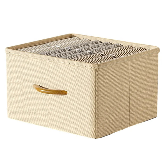 42L Collapsible Washable Storage Box Imitation Linen Organizer for Clothes Bedding - Beige - 1