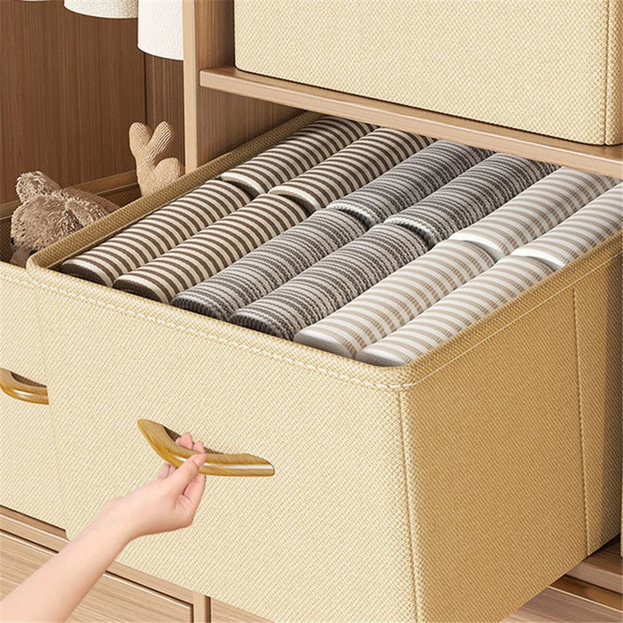 42L Collapsible Washable Storage Box Imitation Linen Organizer for Clothes Bedding - Beige - 2