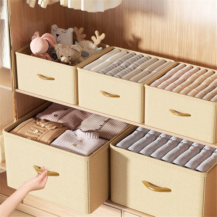 42L Collapsible Washable Storage Box Imitation Linen Organizer for Clothes Bedding - Beige - 3