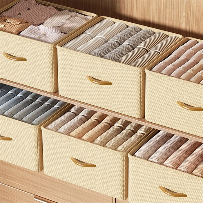42L Collapsible Washable Storage Box Imitation Linen Organizer for Clothes Bedding - Beige - 4