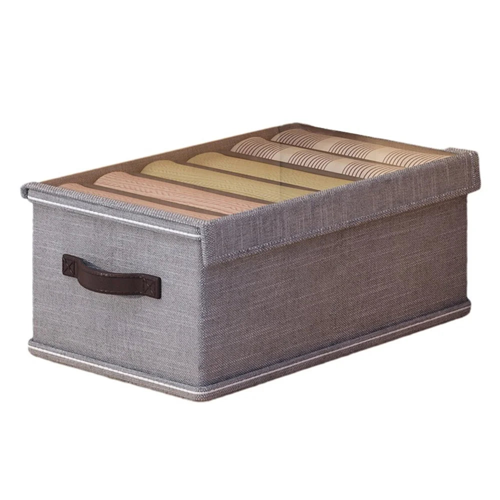 6 Grids Foldable Closet Clothes Organizer Storage Box with Clear Lid - Grey - 1