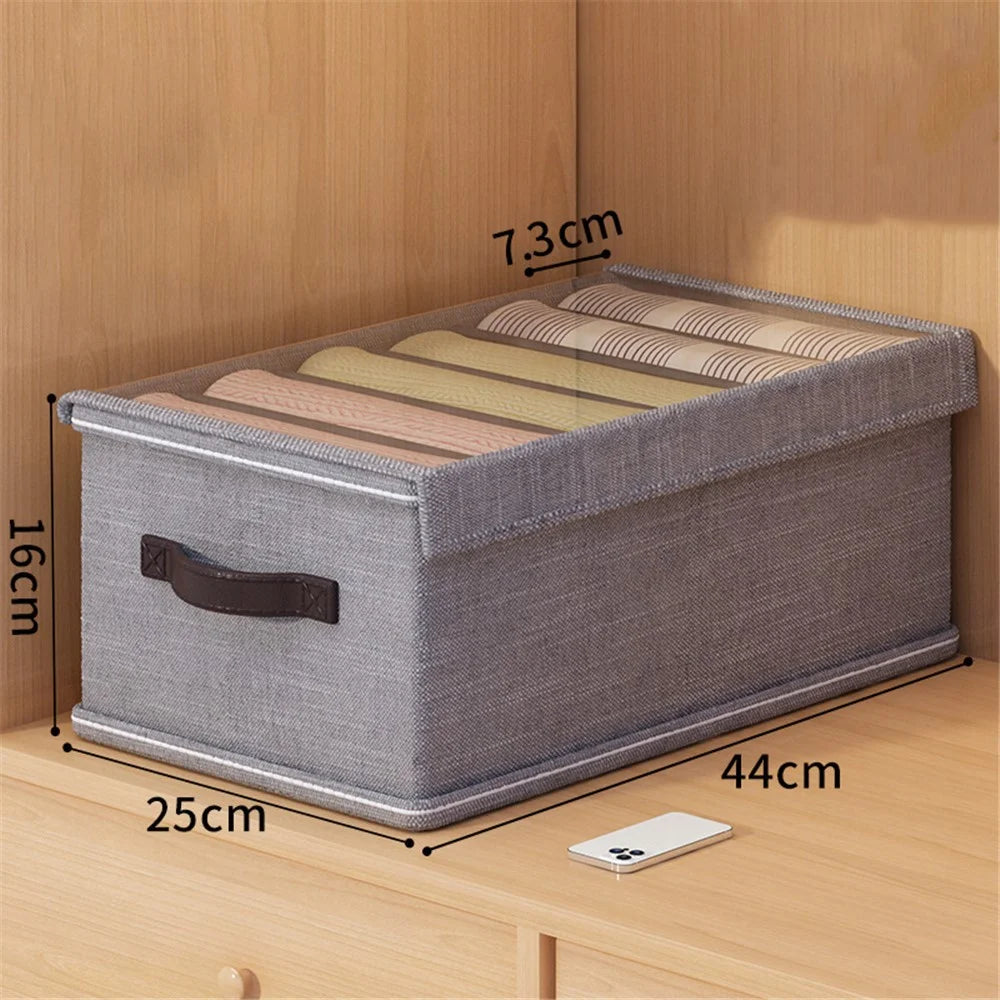 6 Grids Foldable Closet Clothes Organizer Storage Box with Clear Lid - Grey - 5