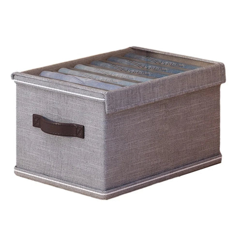 7 Grids Wardrobe Storage Box Foldable Clothes Organizer with Lid Clear Window - Grey - 1
