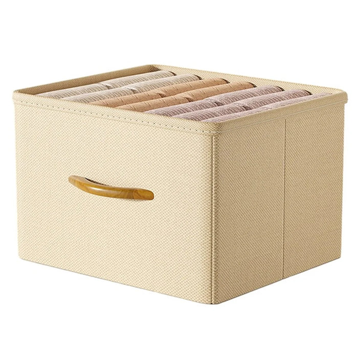 Size XL Closet Storage Box Drawer Divider Organizer with Handle for Pants Sweater - Beige - 1