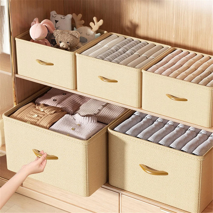 Size XL Closet Storage Box Drawer Divider Organizer with Handle for Pants Sweater - Beige - 3