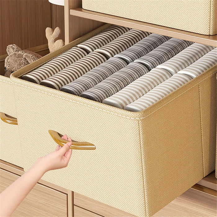 Size XL Closet Storage Box Drawer Divider Organizer with Handle for Pants Sweater - Beige - 6