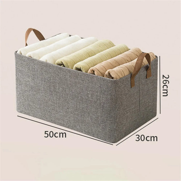 39L Wardrobe Storage Box Metal Frame Imitation Linen Foldable Closet Organizer - Grey - 7