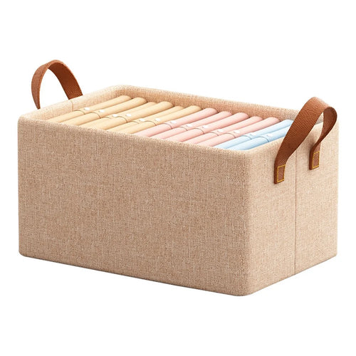 JJTZ 56L Storage Box Foldable Closet Organizer Bin with Steel Frame - Beige - 1
